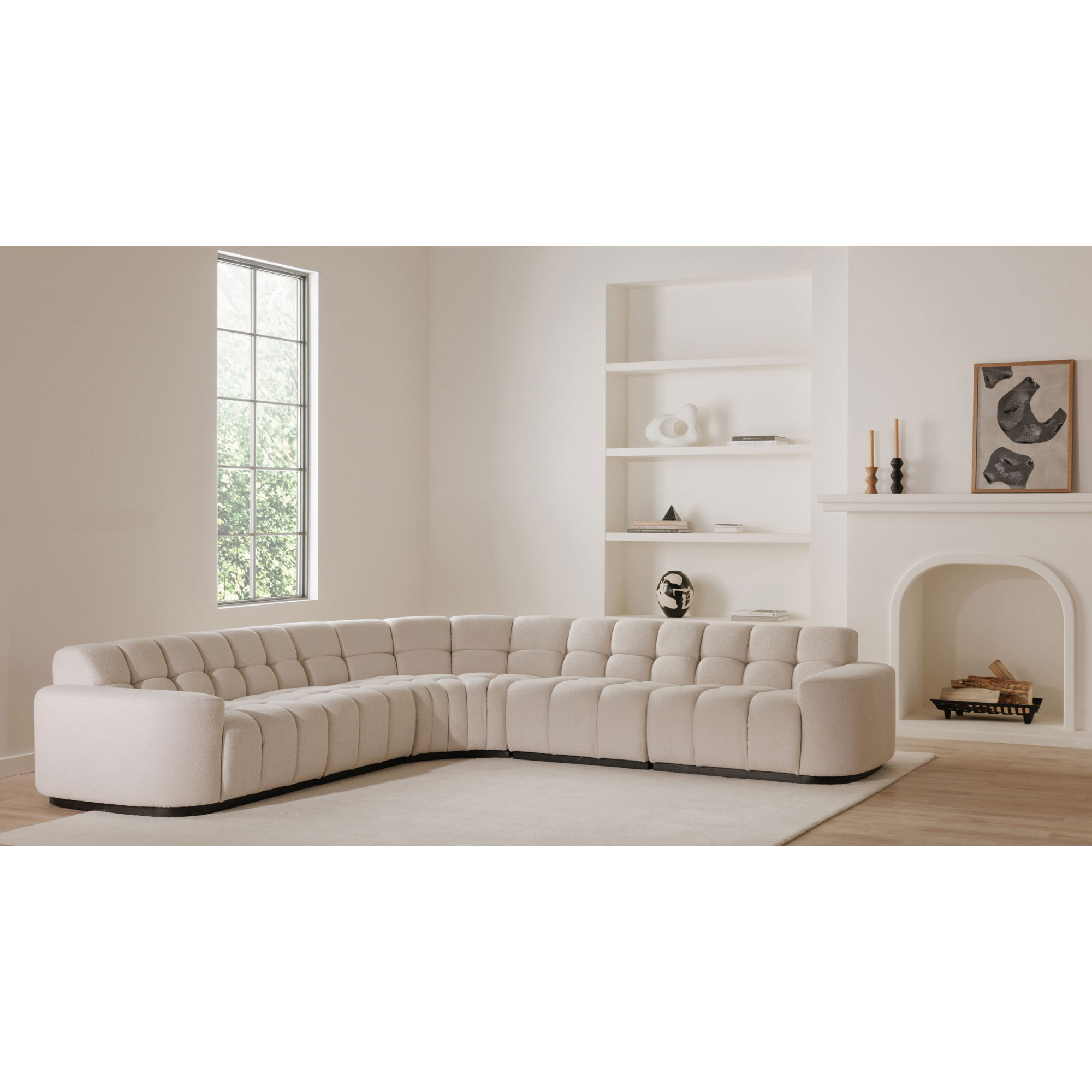Roman L-shaped Sectional Oat, Sectional Sofa by Moe's Home, 118" width x 26.5" height x 118" depth View 11