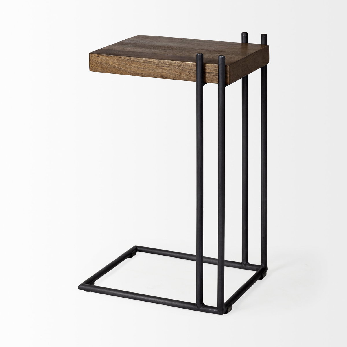 Maddox 16L x 13.5W x 27H Medium Brown Wood with Black Metal C-shaped End/Side Table, Side & End Table by Mercana, 17.12" length x 13.5" width x 27" height View 5