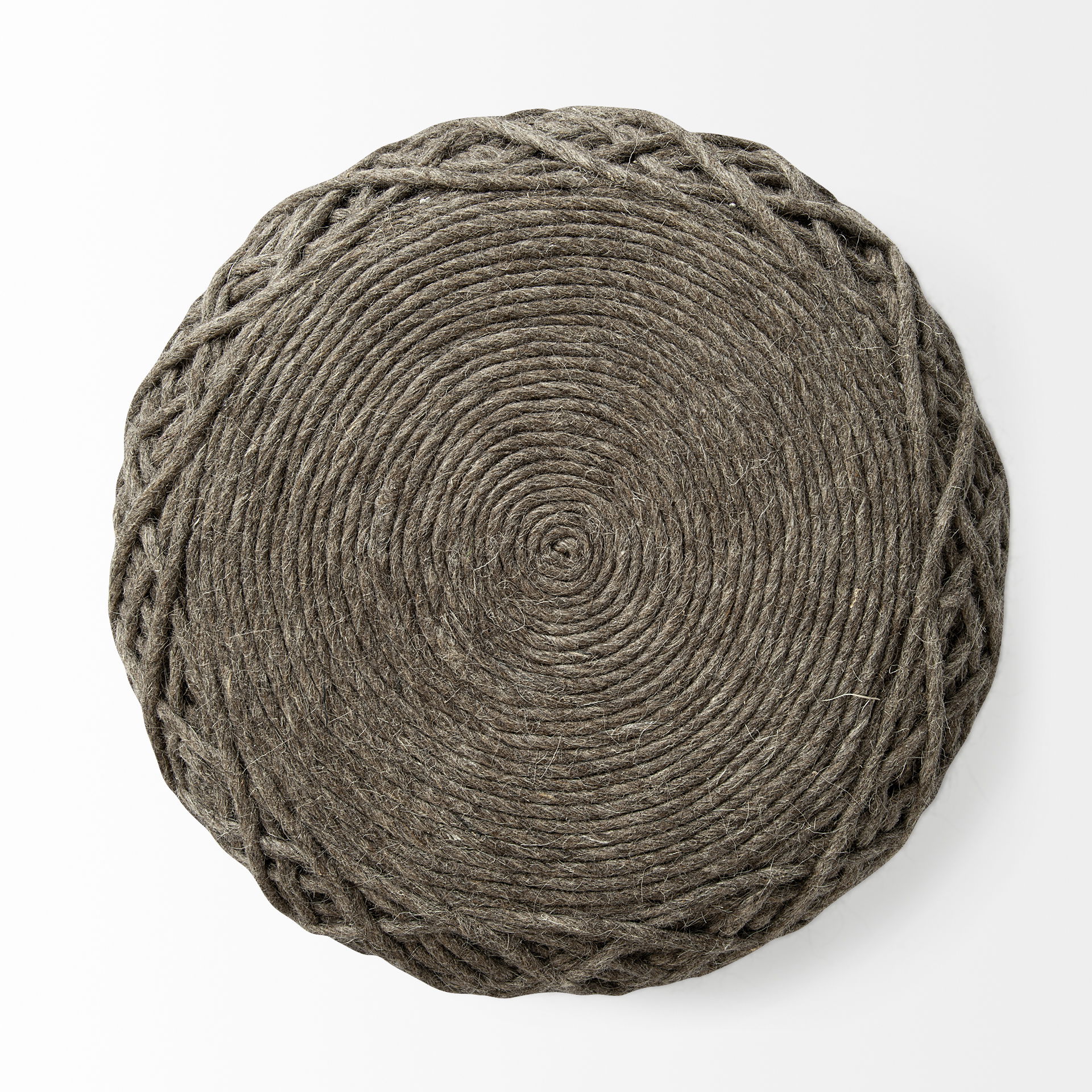 Allium Dark Brown Handwoven Wool Cylindrical Pouf large image 