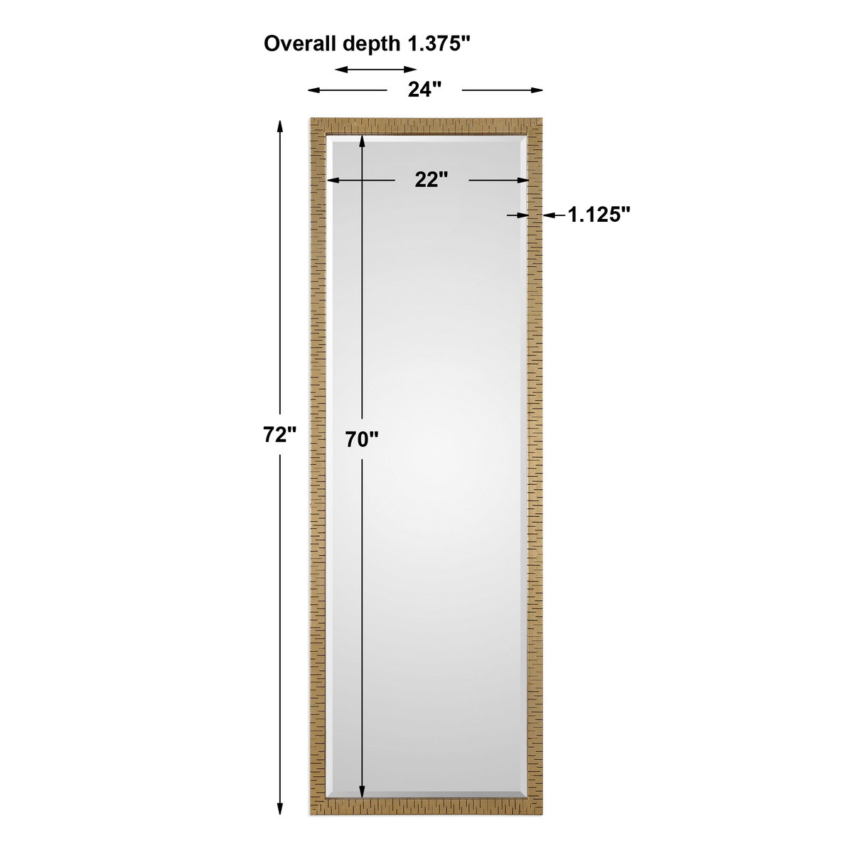 Vilmos Metallic Gold Mirror, by Uttermost, 24" width x 72" height x 1.37" depth View 3