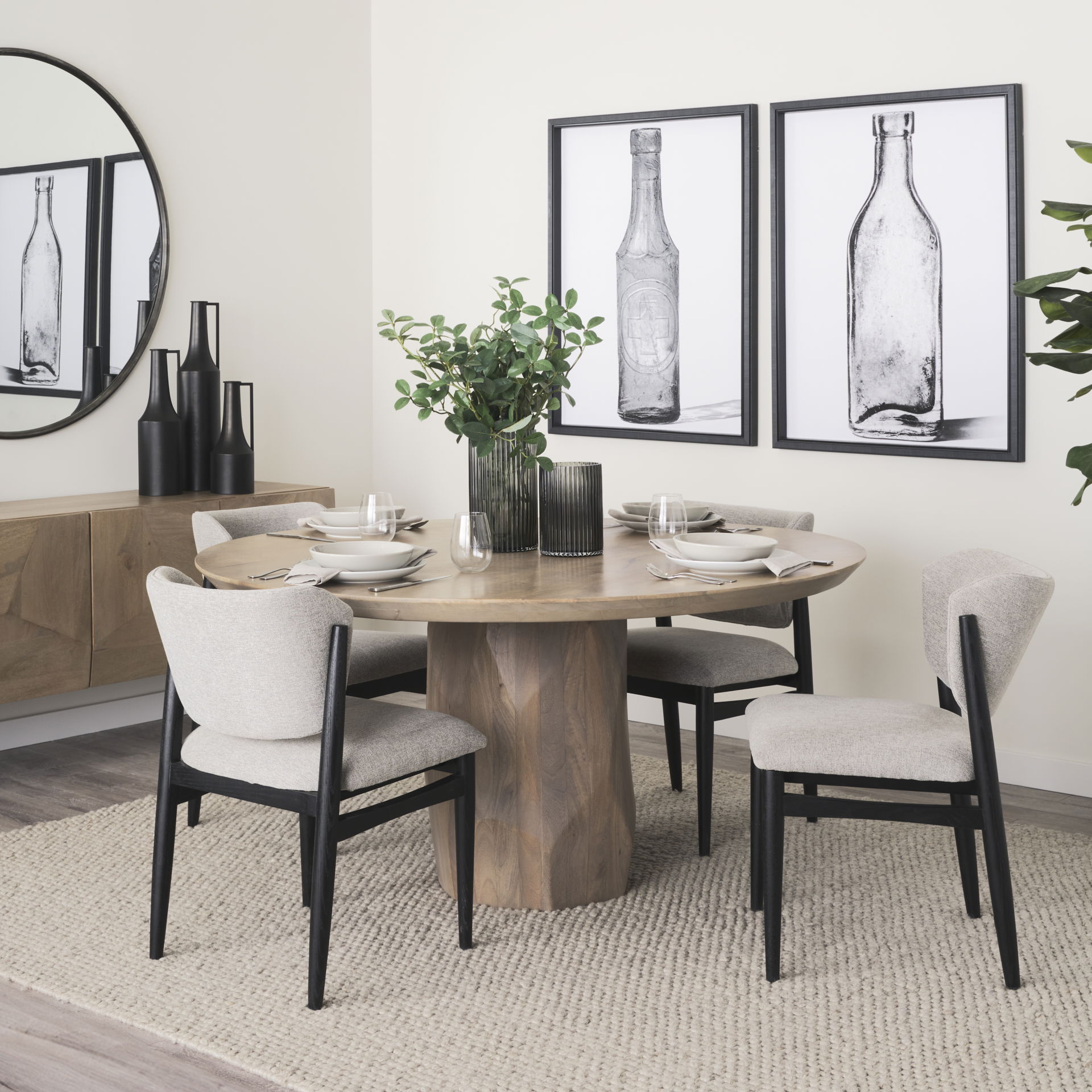 Cline   Gray Fabric with Black Wood Dining Chair, by Mercana, 20.87" length x 23.03" width x 31.89" height View 2