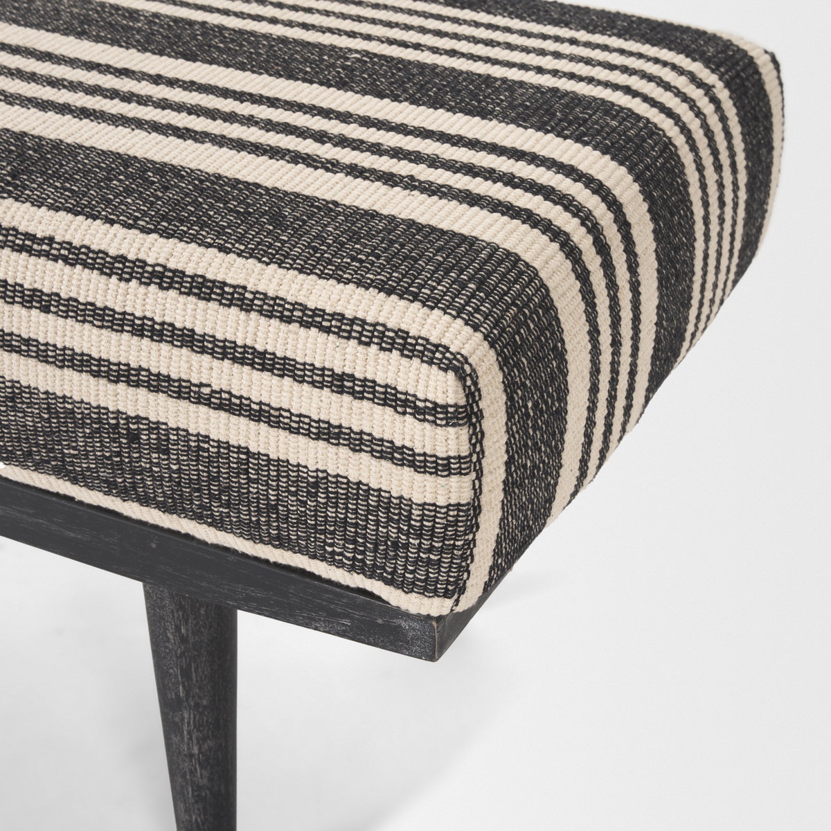 Shae Black Wood with Black and Cream Upholstered Bench, Benche by Mercana, 56.5" length x 18" width x 18.5" height View 8