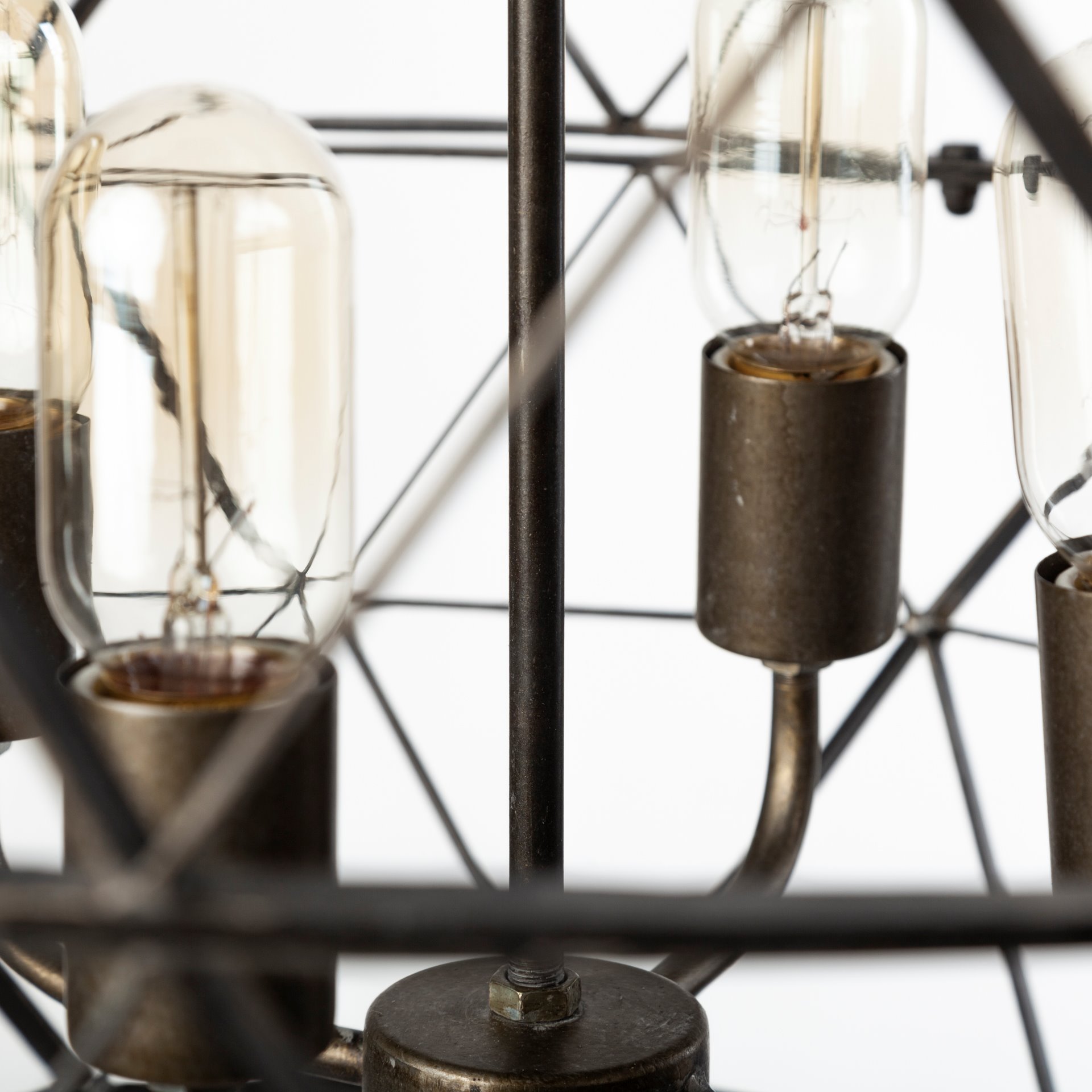 Dyson II (22.5'D) Black Metal Triangular Orb Four Bulb Chandelier, by Mercana, 22.5" length x 22.5" width x 22.5" height View 6