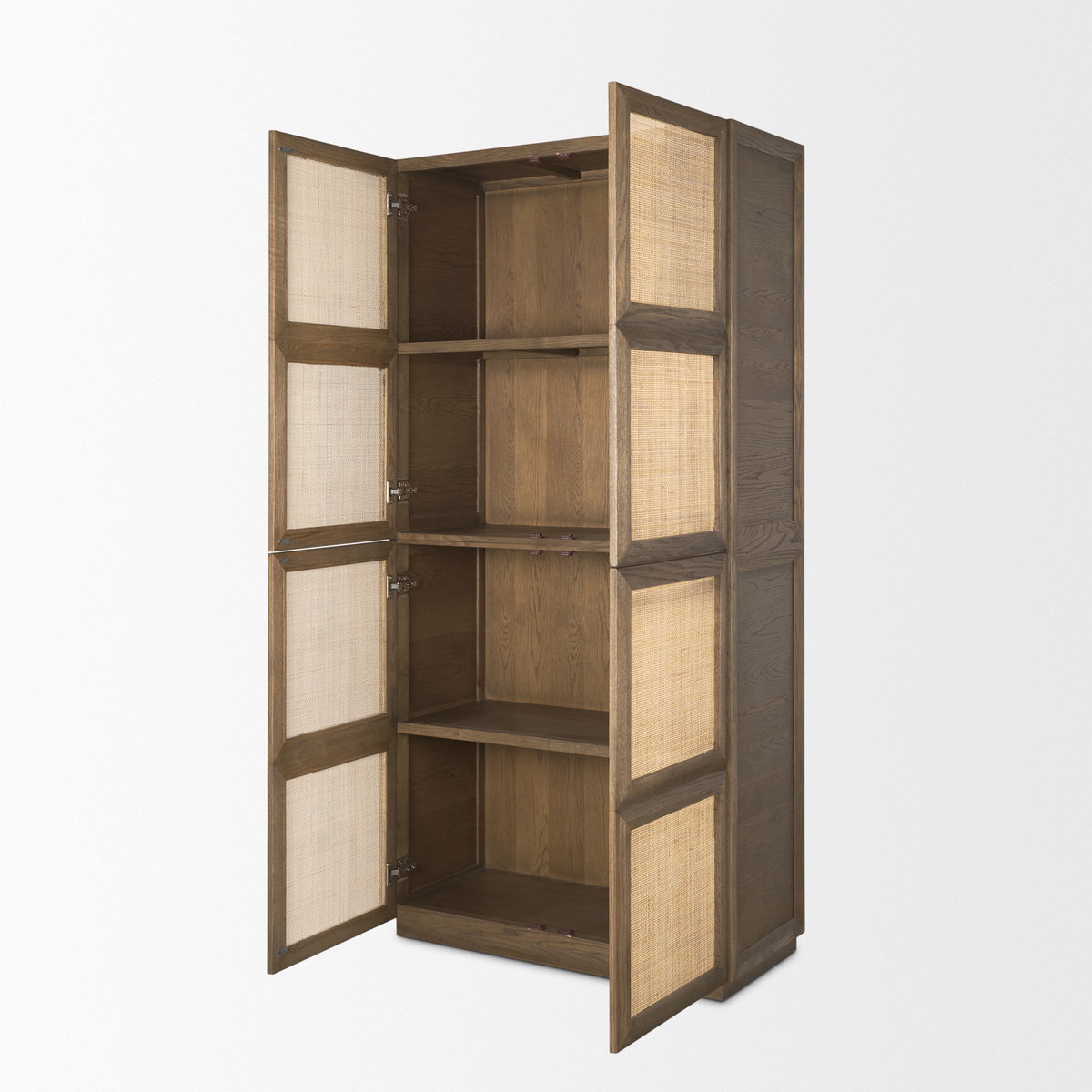 Sina Brown Oak Wood with Natural Rattan 2 Door Curio Cabinet, Cabinets & Sideboard by Mercana, 39.37" length x 17.72" width x 80.71" height View 8