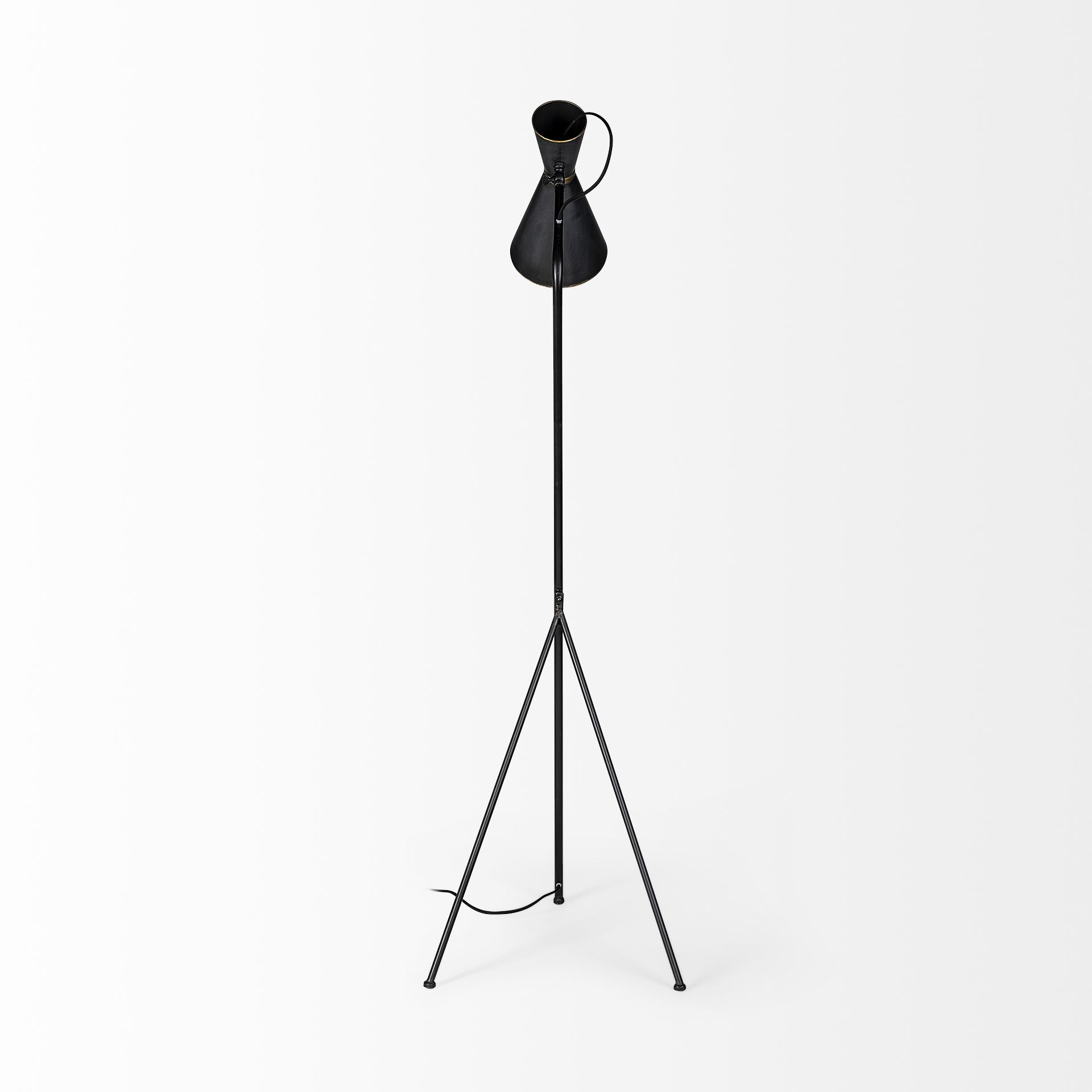 Eris III (58.3'H) Black/Brass Metal Cone Shade Floor Lamp, by Mercana, 20.08" length x 17.72" width x 58.27" height View 7