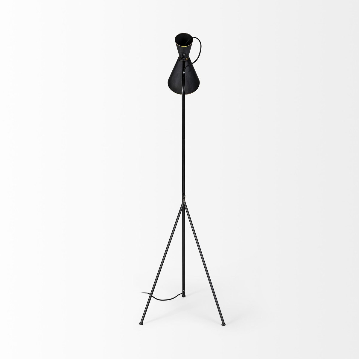 Eris III (58.3'H) Black/Brass Metal Cone Shade Floor Lamp, by Mercana, 20.08" length x 17.72" width x 58.27" height View 7