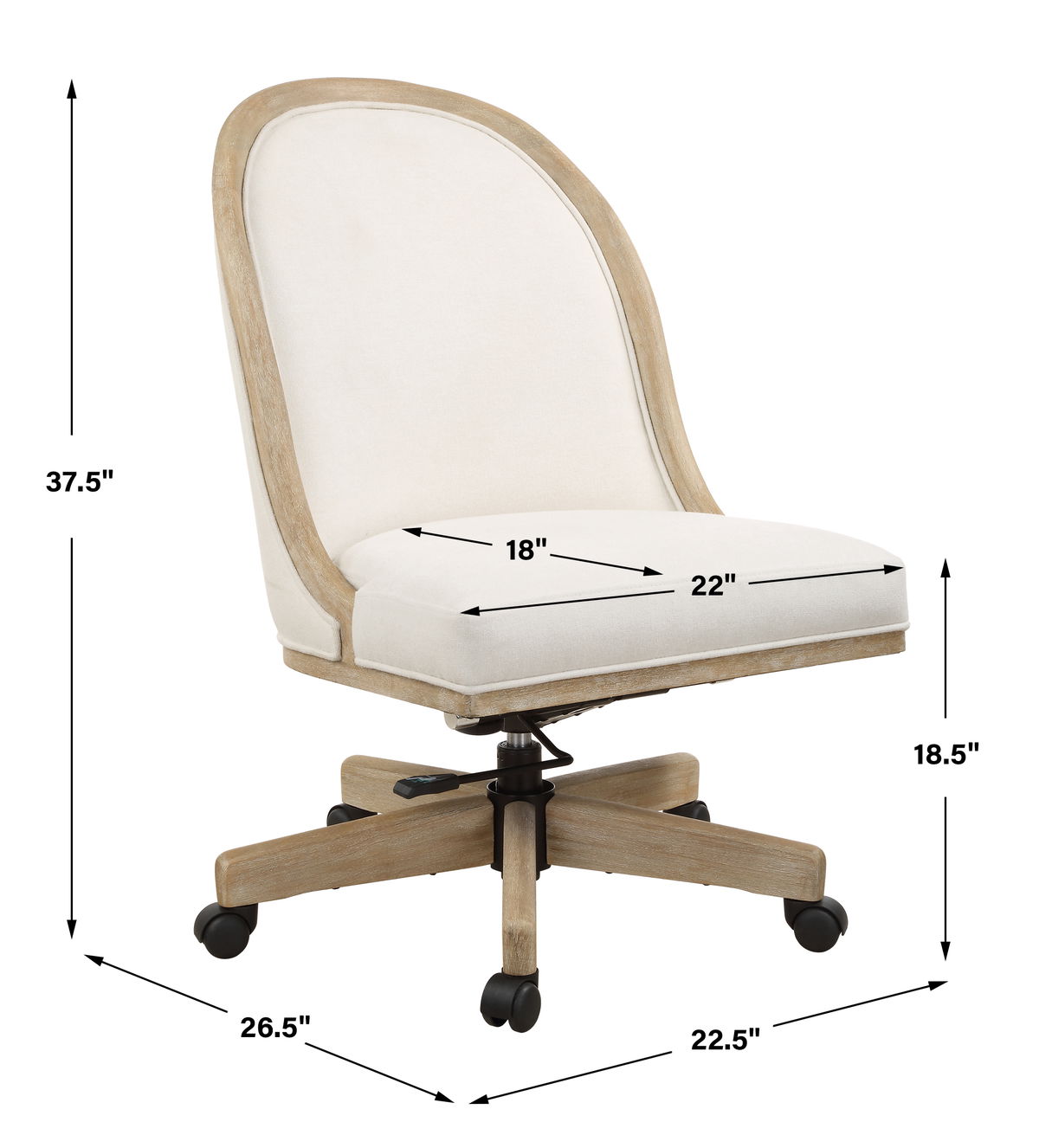 Lithe Light Oak Desk Chair, Accent Chair by Uttermost, 22.5" width x 37.5" height x 26.5" depth View 3