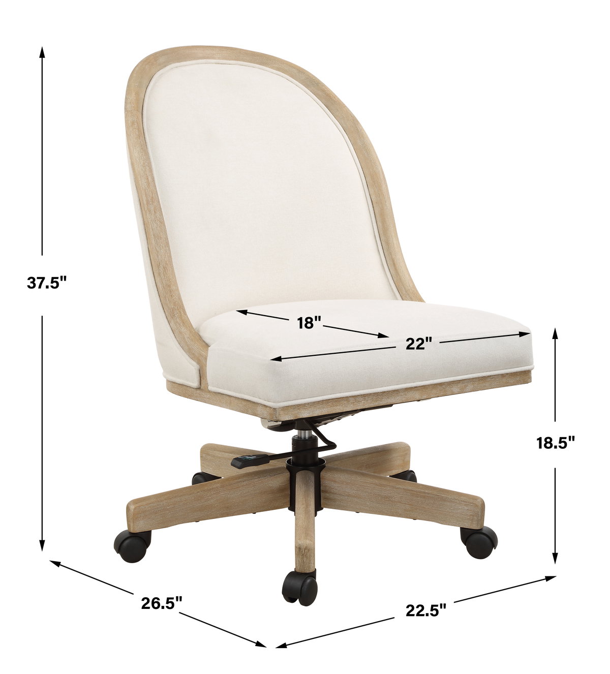 Lithe Light Oak Desk Chair, Accent Chair by Uttermost, 22.5" width x 37.5" height x 26.5" depth View 3