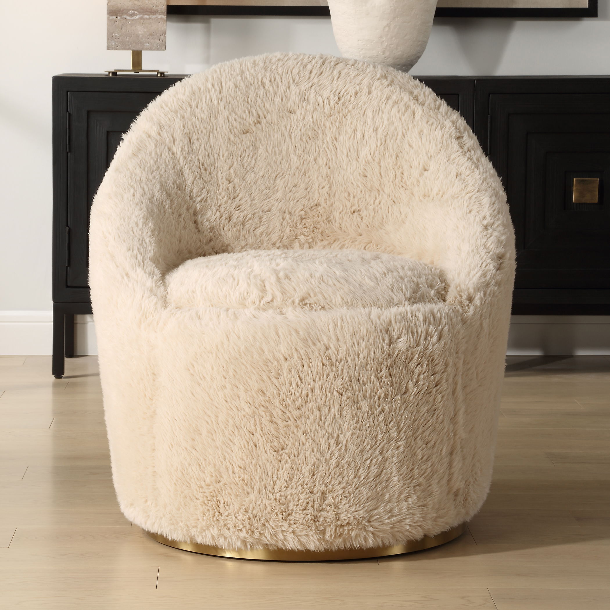 Crue Sheepskin Swivel Chair, Furniture by Uttermost, 30.5" width x 33" height x 32" depth View 2