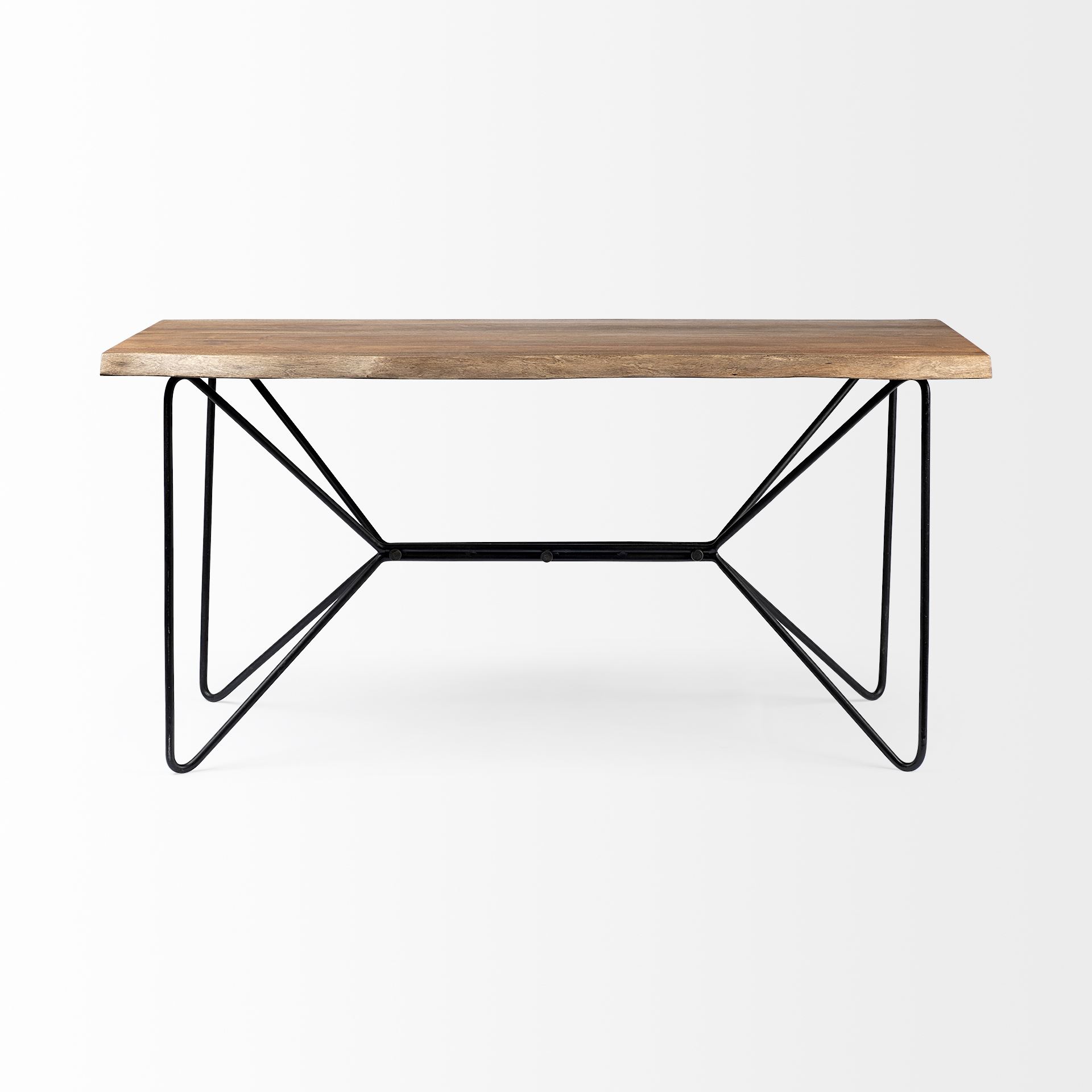 Papillion IV 60L x 26W Natural Solid Wood and Live Edge Iron Office Desk, by Mercana, 60" length x 26" width x 30" height View 3