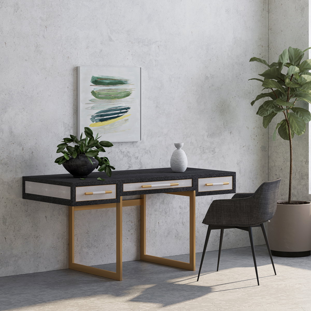 Mako Desk Grey, by Moe's Home, 63" width x 30" height x 27.5" depth View 7