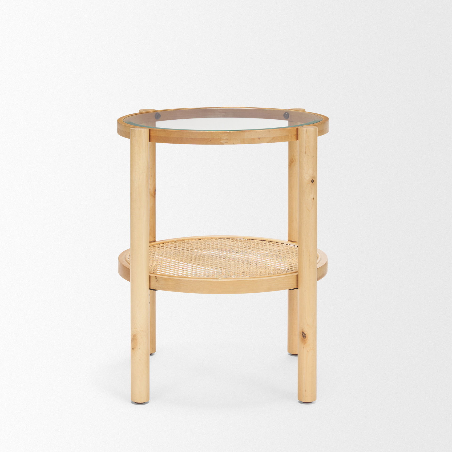 Weslyn Solid Light Brown Wood and Glass Top with Cane Side Table, Side & End Table by Mercana, 21.5" length x 21.5" width x 24" height View 3