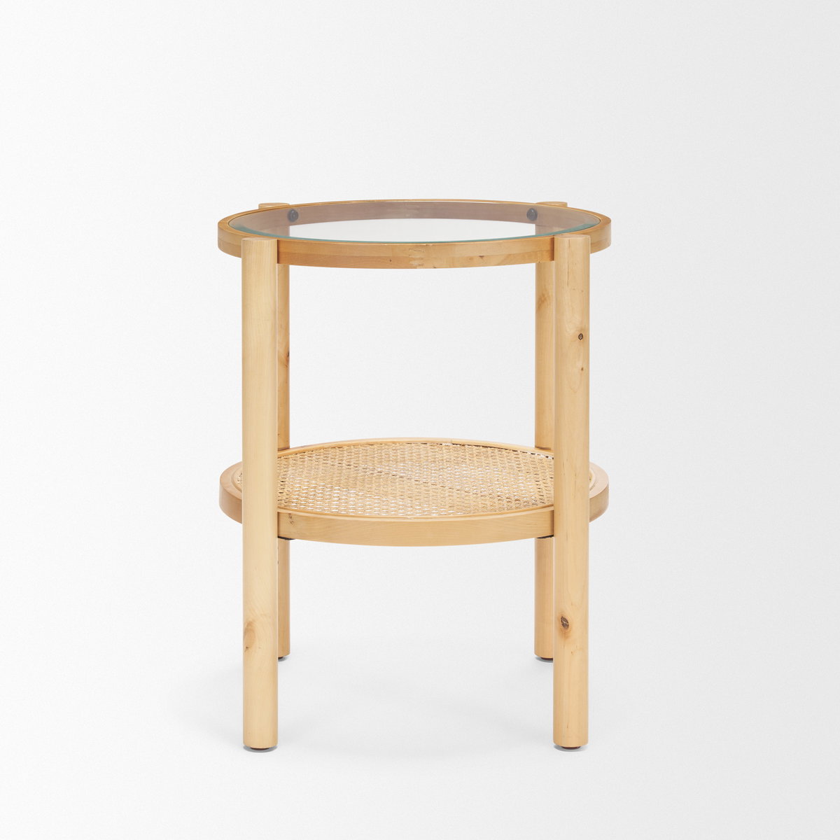 Weslyn Solid Light Brown Wood and Glass Top with Cane Side Table, Side & End Table by Mercana, 21.5" length x 21.5" width x 24" height View 3