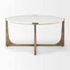 Atticus Marble and Antiqued Gold Metal Coffee Table, by Mercana, 34" length x 34" width x 16.25" height thumbnail 4