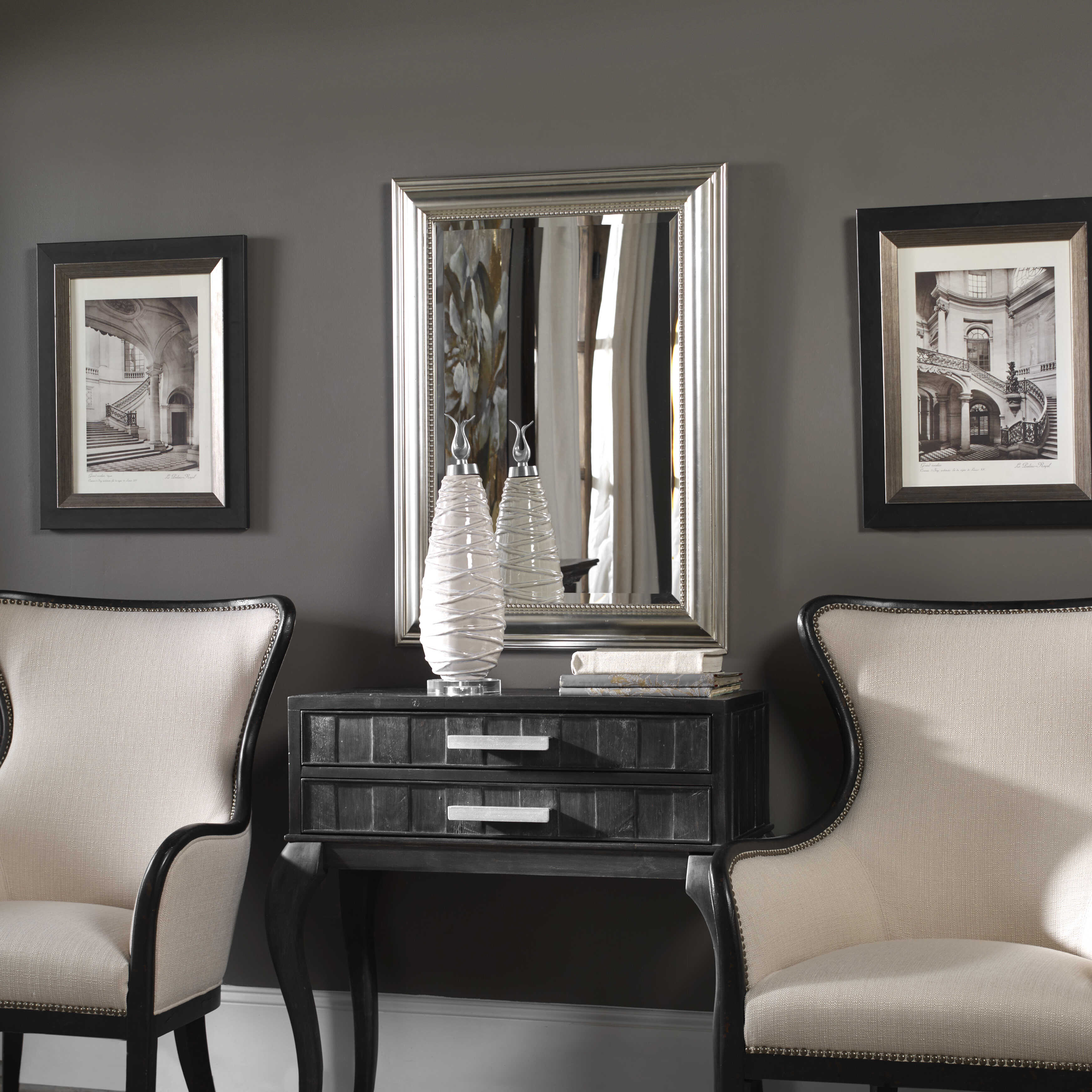 Stuart Silver Beaded Mirror, by Uttermost, 26.75" width x 36.75" height x 1.5" depth View 2