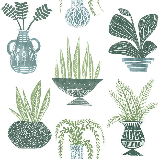 Plant Party Green Peel & Stick Wallpaper large image 