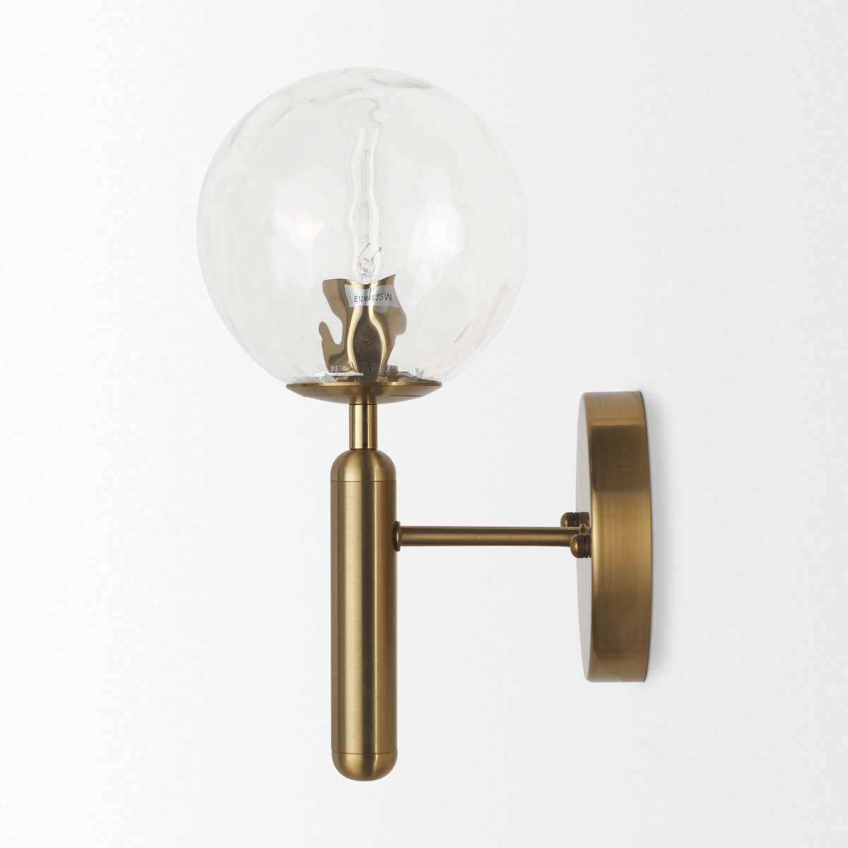 Britton Gold Metal with Clear Glass Globe 1-Light Wall Sconce, by Mercana, 5.91" length x 5.91" width x 12.6" height View 4