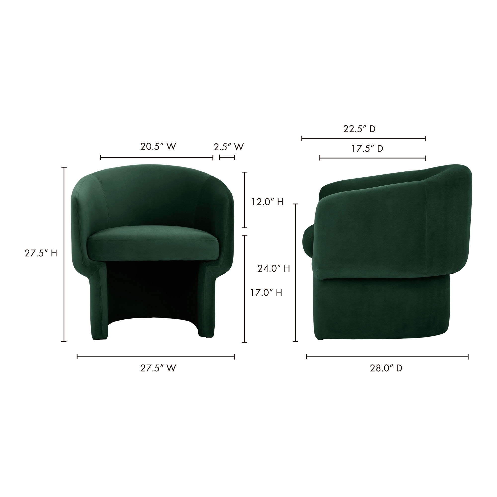 Franco Chair Dark Green, Accent Chair by Moe's Home, 27.5" width x 27.5" height x 28" depth View 9
