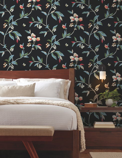 Springtime Black & Blue Wallpaper
