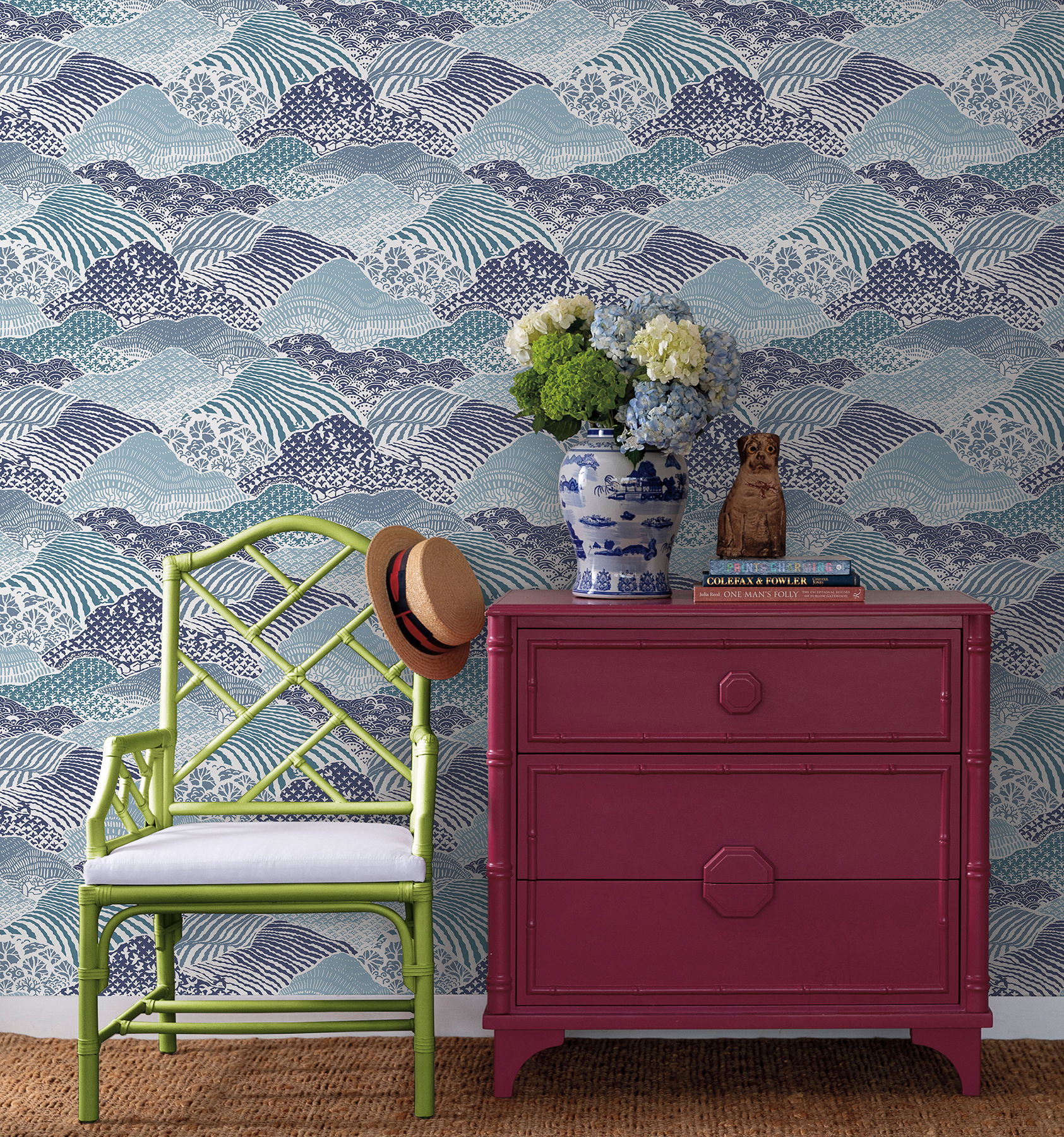 Shangri-La Navy Blue Peel & Stick Wallpaper large image 
