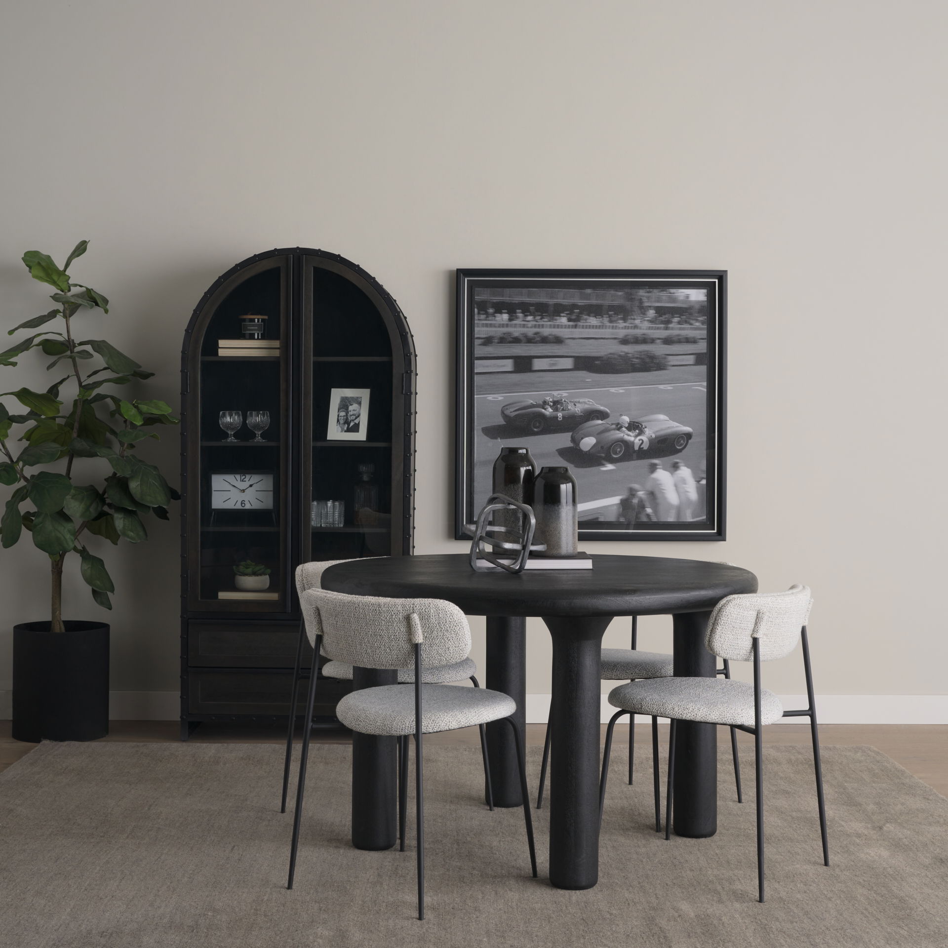 Soma Textured Black Mango Wood Round Dining Table, by Mercana, 48" length x 48" width x 30" height View 3