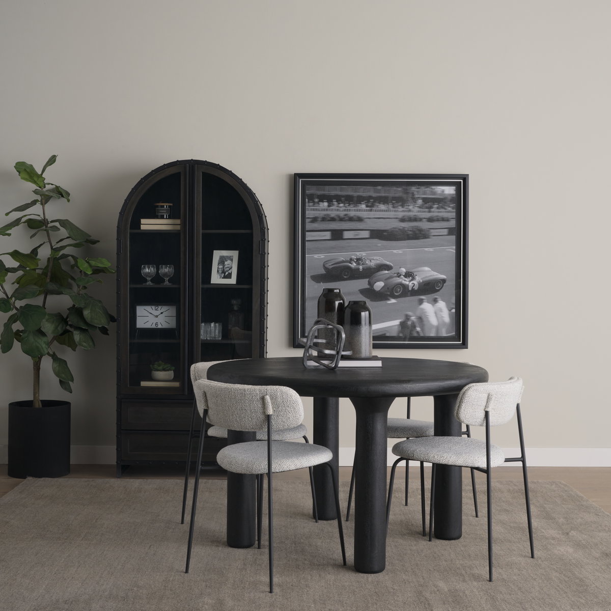 Soma Textured Black Mango Wood Round Dining Table, by Mercana, 48" length x 48" width x 30" height View 3