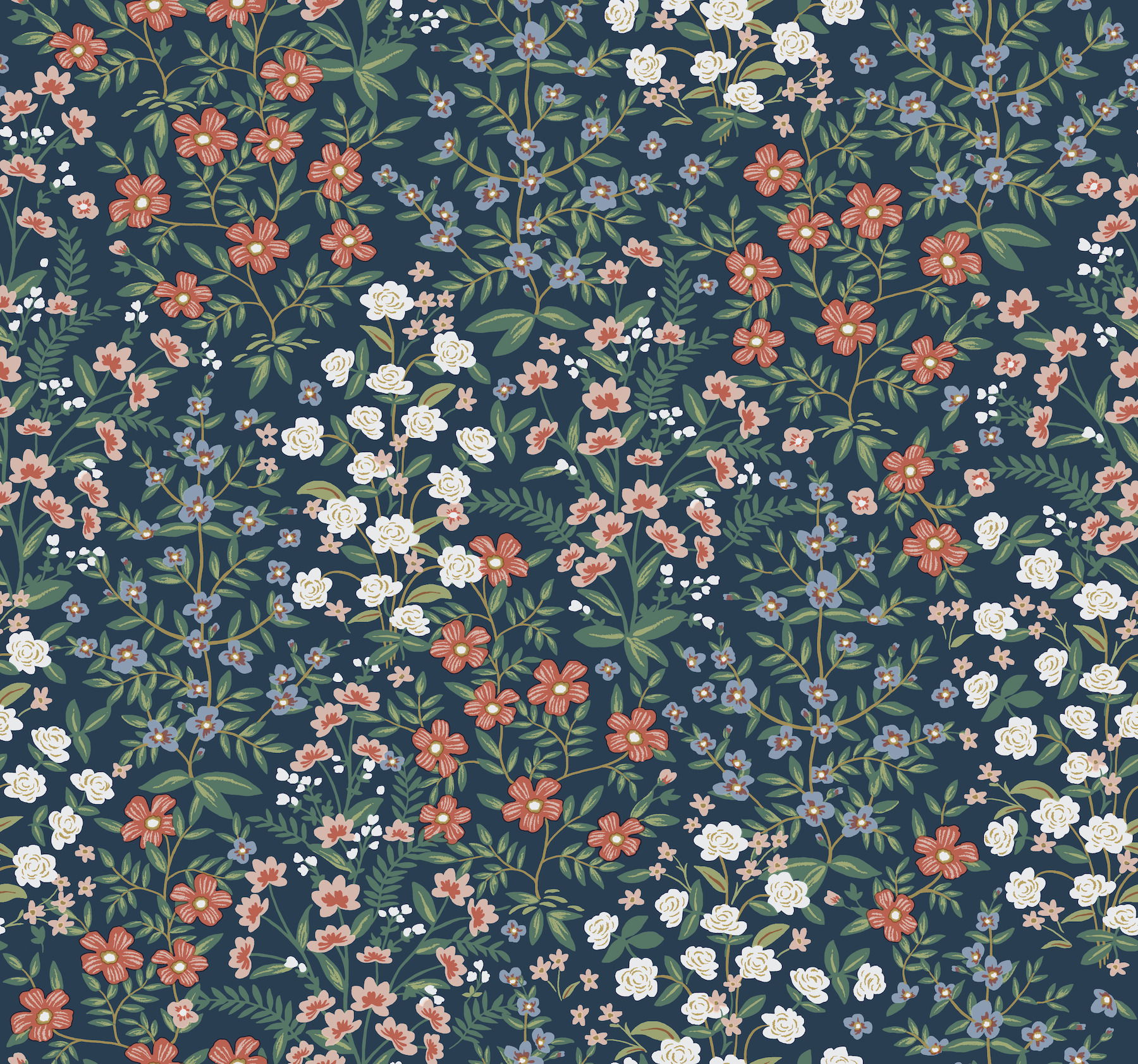 Wildwood Garden Blue & Red Wallpaper large image 