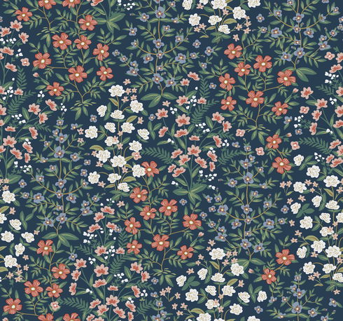 Wildwood Garden Blue & Red Wallpaper