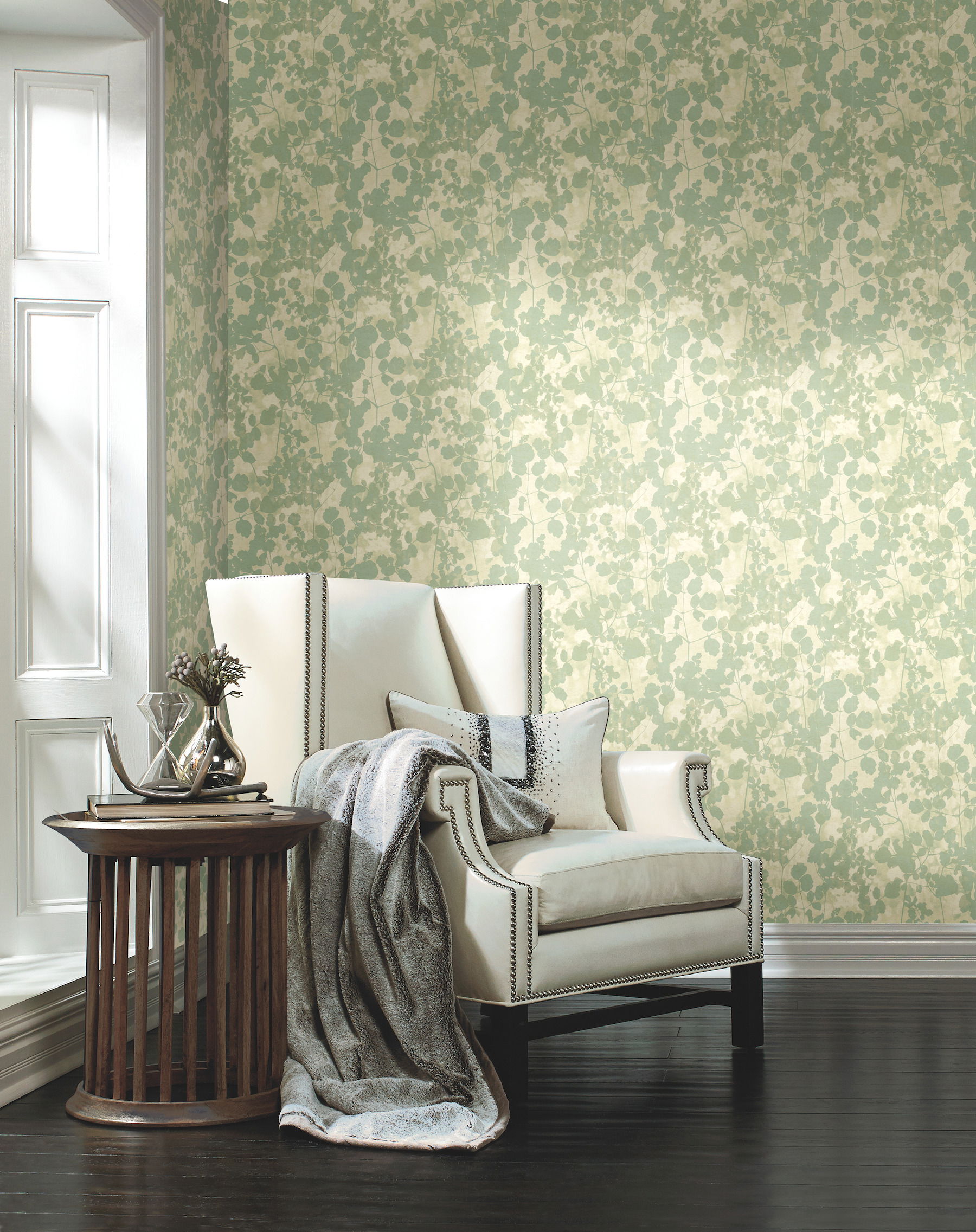 Pressed Leaves Green Wallpaper large image 