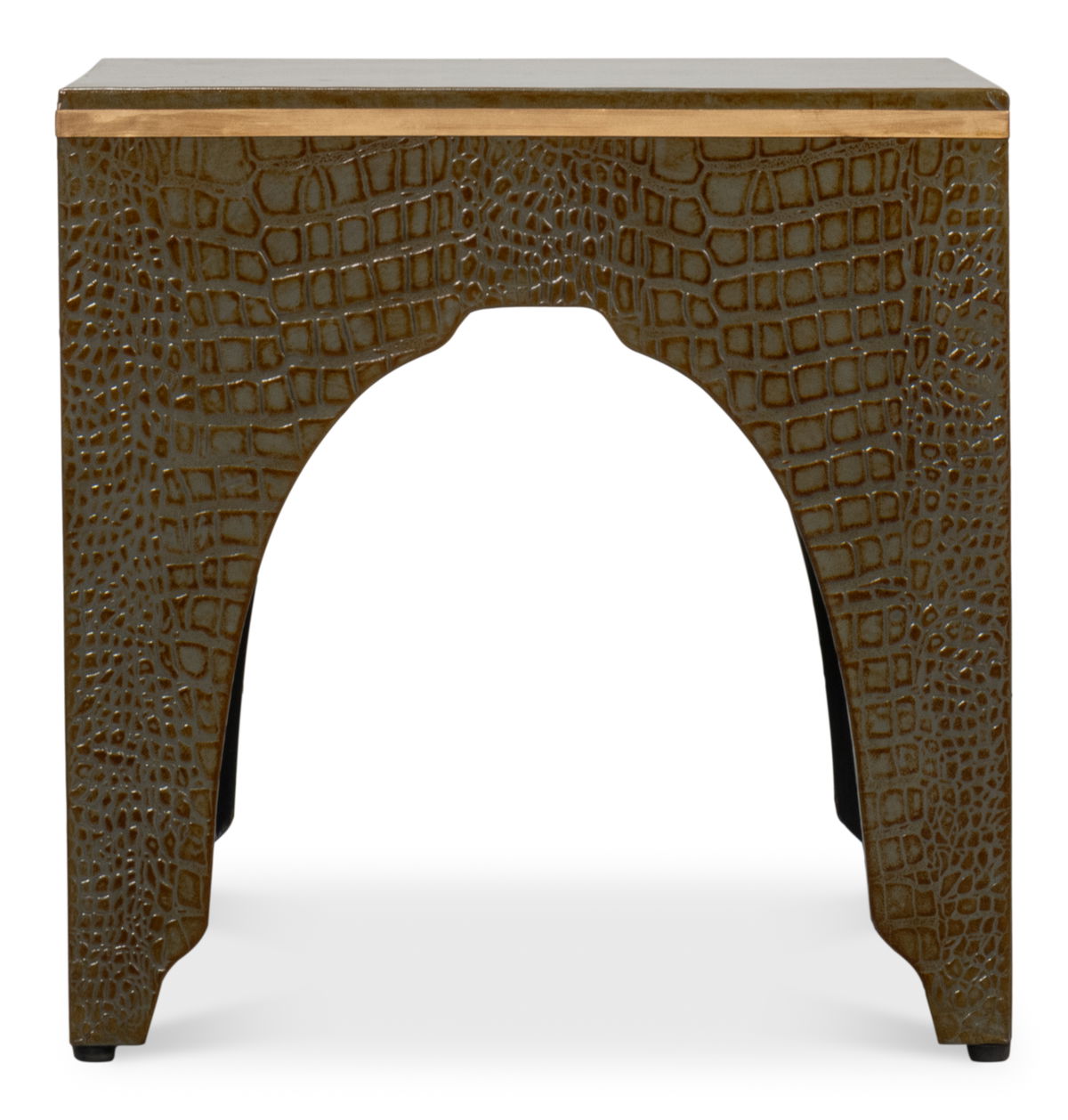 Croco Embossed Leather Stool  Ant. Green, by Sarreid, 1'6" length x 1'6" width x 10" height View 3