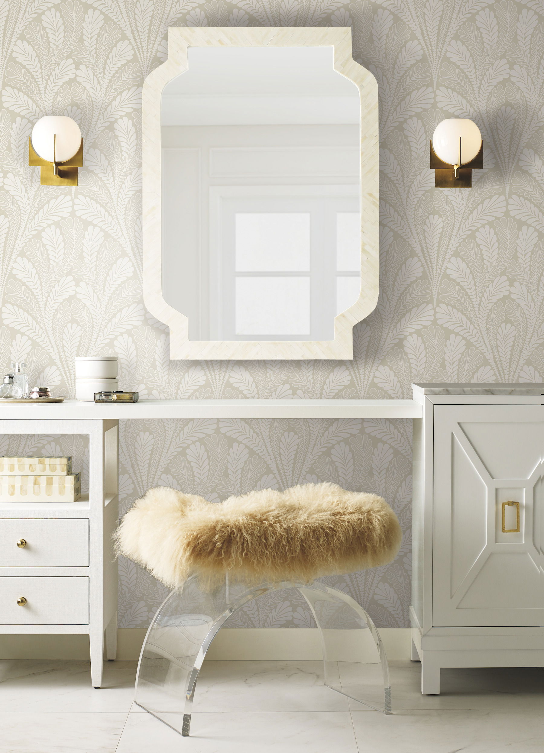 Shell Damask Neutral & Pearl Wallpaper large image 