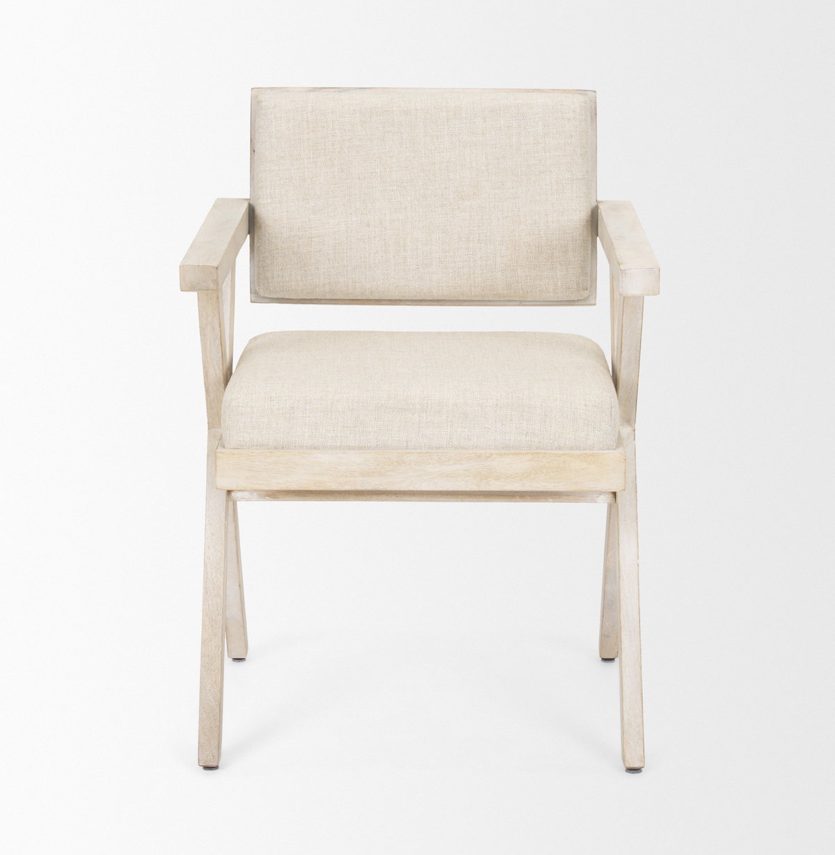 Topanga Open Back Dining Arm Chair | Cream Fabric with Blonde Wooden, Dining Chair by Mercana, 23" length x 23.25" width x 31.89" height View 4