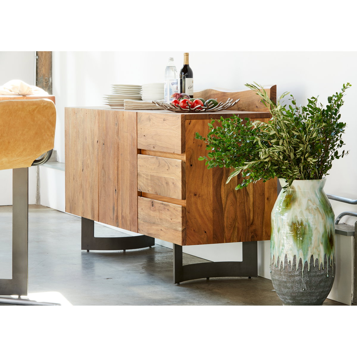 Bent Sideboard Brown, Cabinets & Sideboard by Moe's Home, 66" width x 37" height x 20" depth View 6