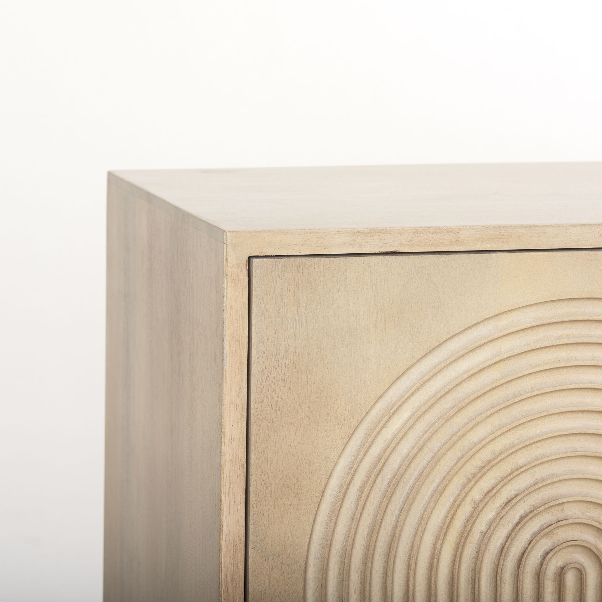 Tucker Light Brown Wood with Carved Arch Pattern 4 Door Sideboard, Sideboards & Buffet by Mercana, 71.75" length x 15" width x 30.25" height View 9