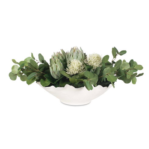 Protea Blooms White Bowl Centerpiece