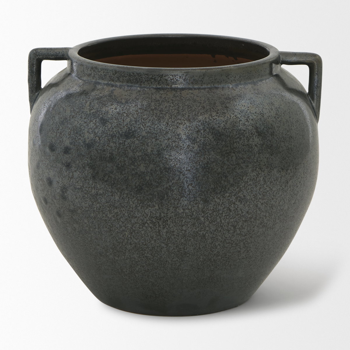 Kora Short Dark Metallic Double Ear Vase, by Mercana, 9.45" length x 9.45" width x 8.46" height View 2
