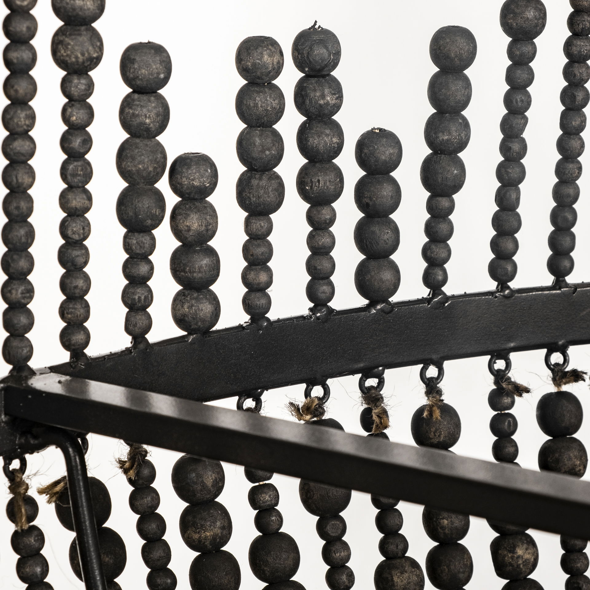 Liam I 32x30 Black Wooden Bead Bowl-Style Four Bulb Chandelier, by Mercana, 32.28" length x 32.28" width x 30" height View 6