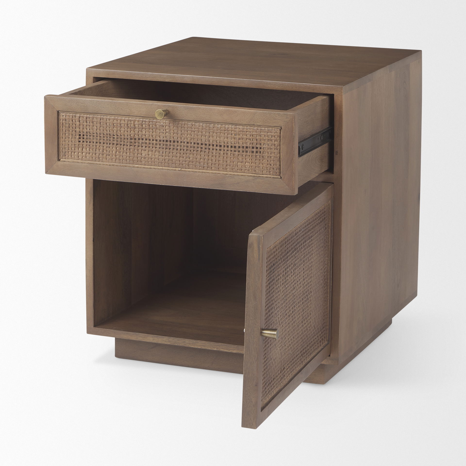 Grier Medium Brown Wood with Cane End Table, Side & End Table by Mercana, 19" length x 19" width x 21" height View 8