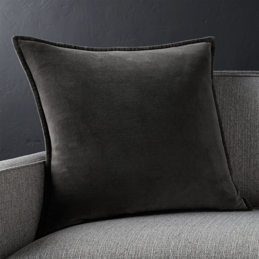 Online Designer Bedroom Brenner Grey 20" Velvet Pillow with Down-Alternative Insert