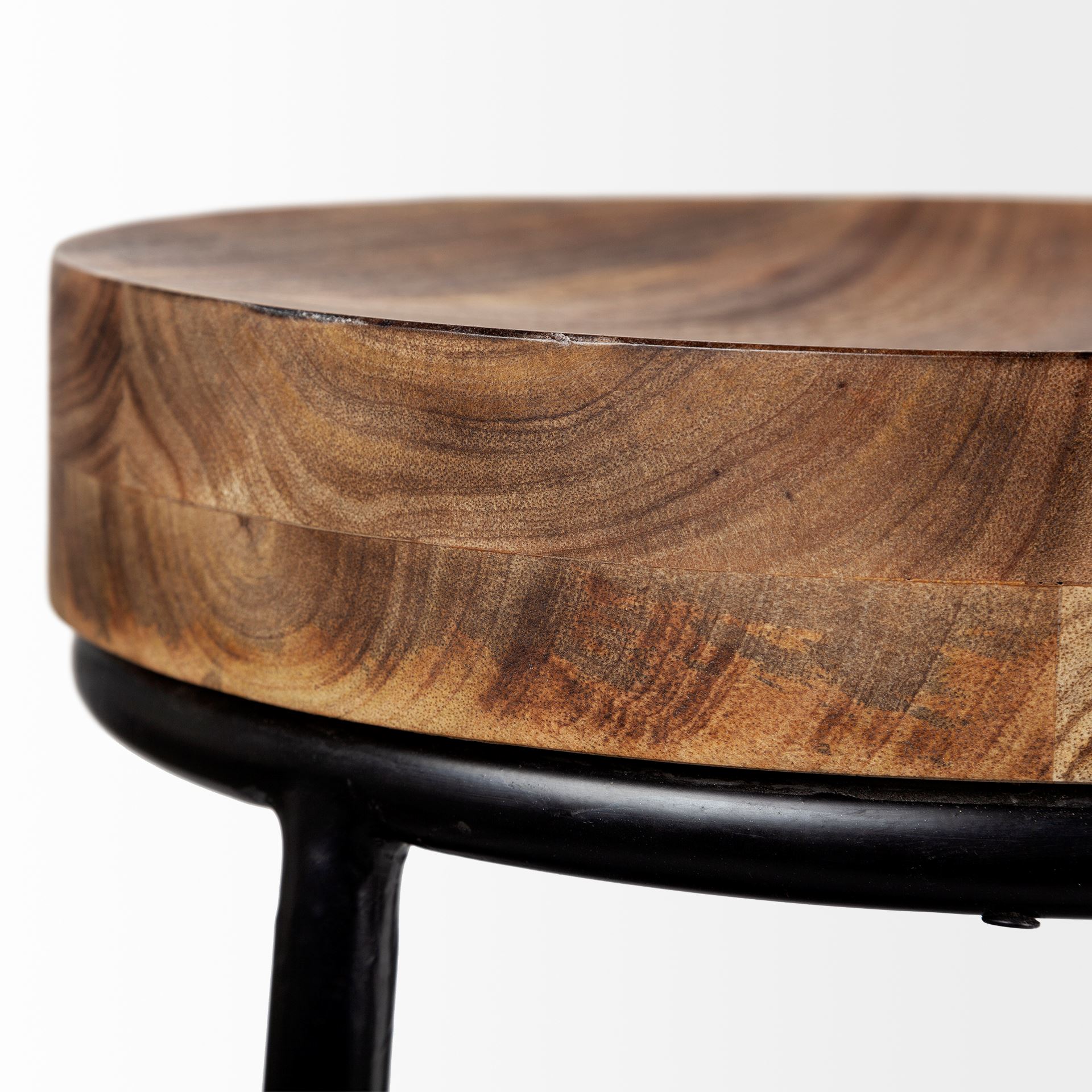 Flynn 26.25' Seat Height Brown Wood Seat Black Metal Frame Stool, Counter & Bar Stool by Mercana, 16" length x 16" width x 26.5" height View 4