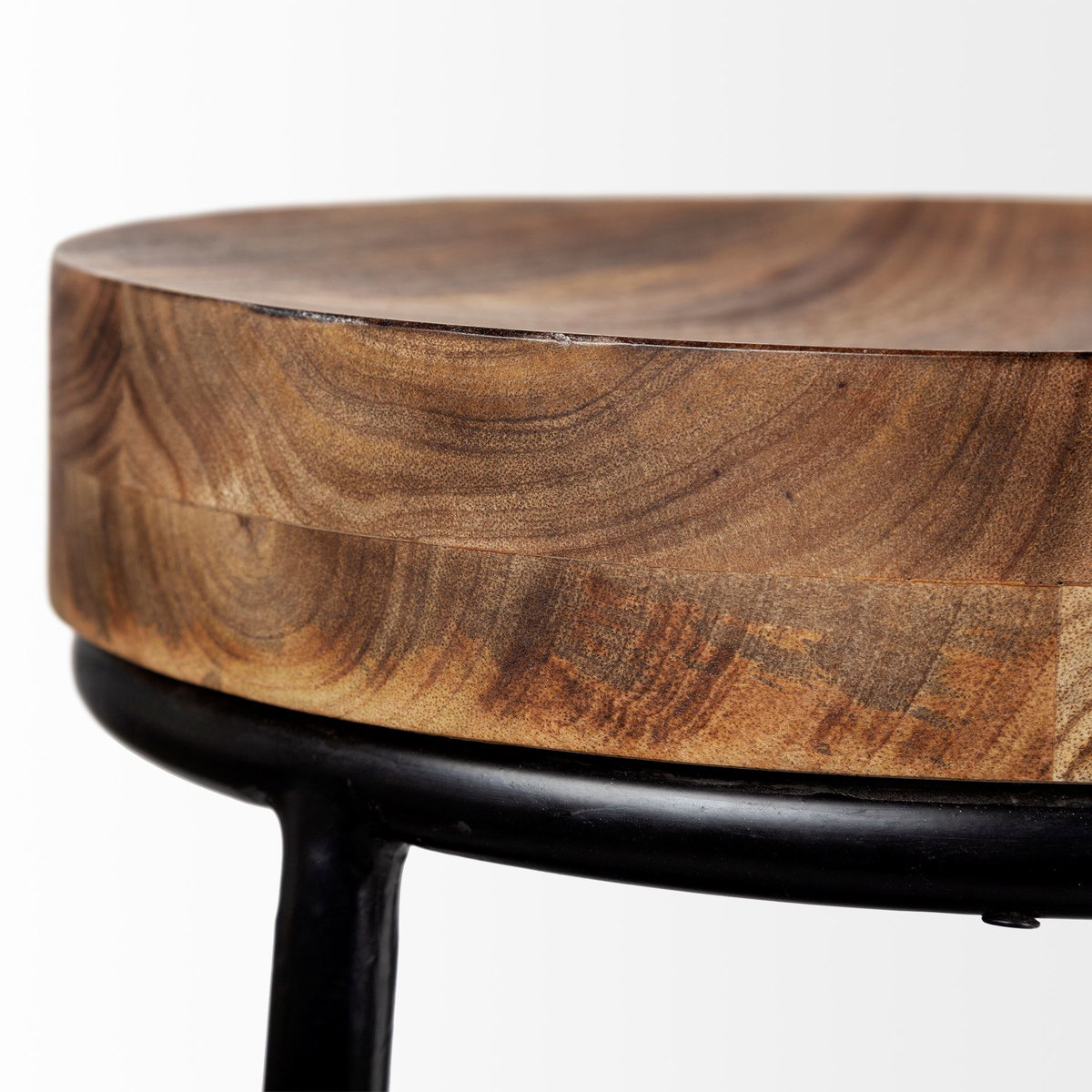 Flynn Backless 26.5in Seat Counter Stool | Brown Wood with Black Metal, Counter & Bar Stool by Mercana, 16" length x 16" width x 26.5" height View 4