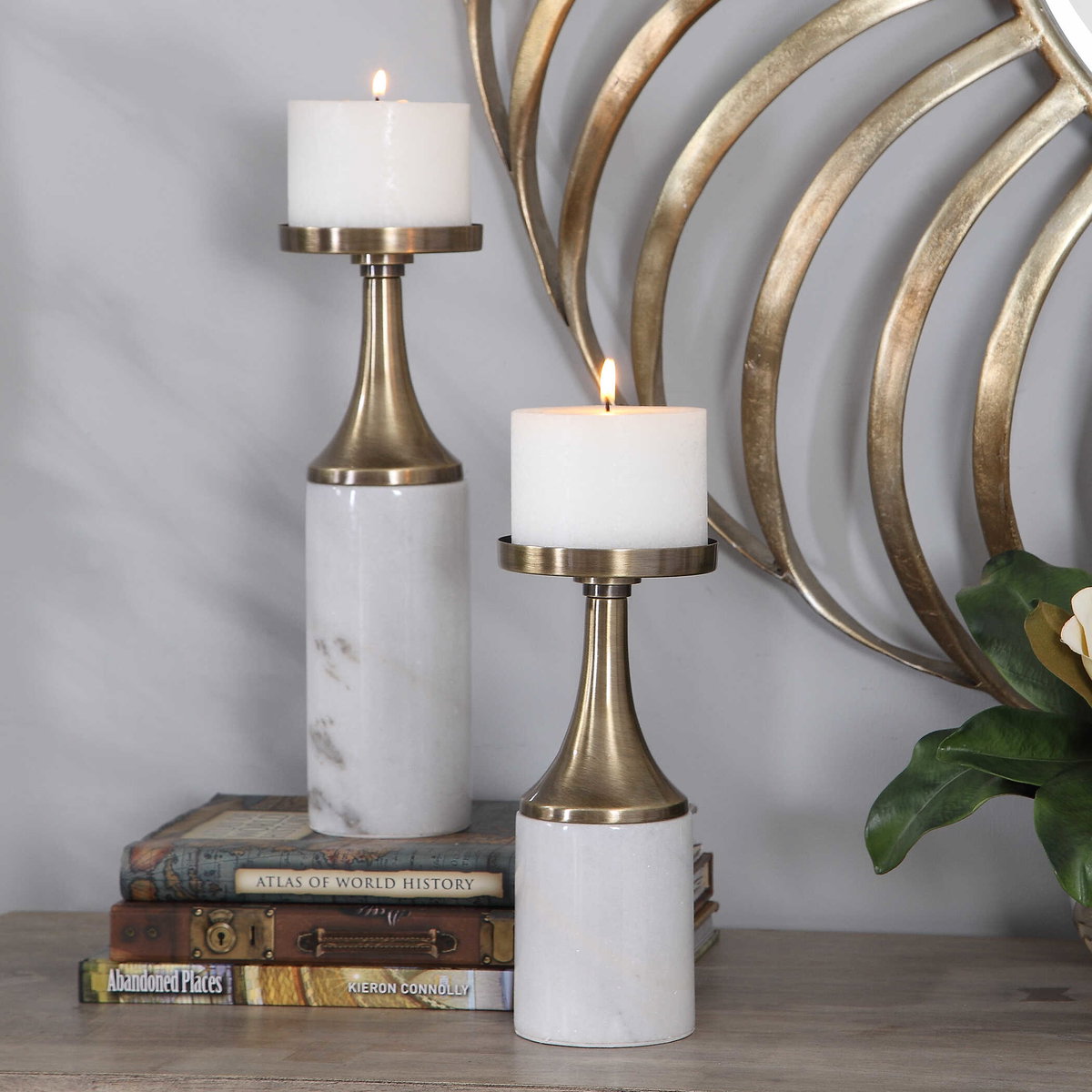 Castiel Marble Candleholders Set/2, Candles & Candle Holder by Uttermost, 4.75" width x 13" height x 4.75" depth View 3