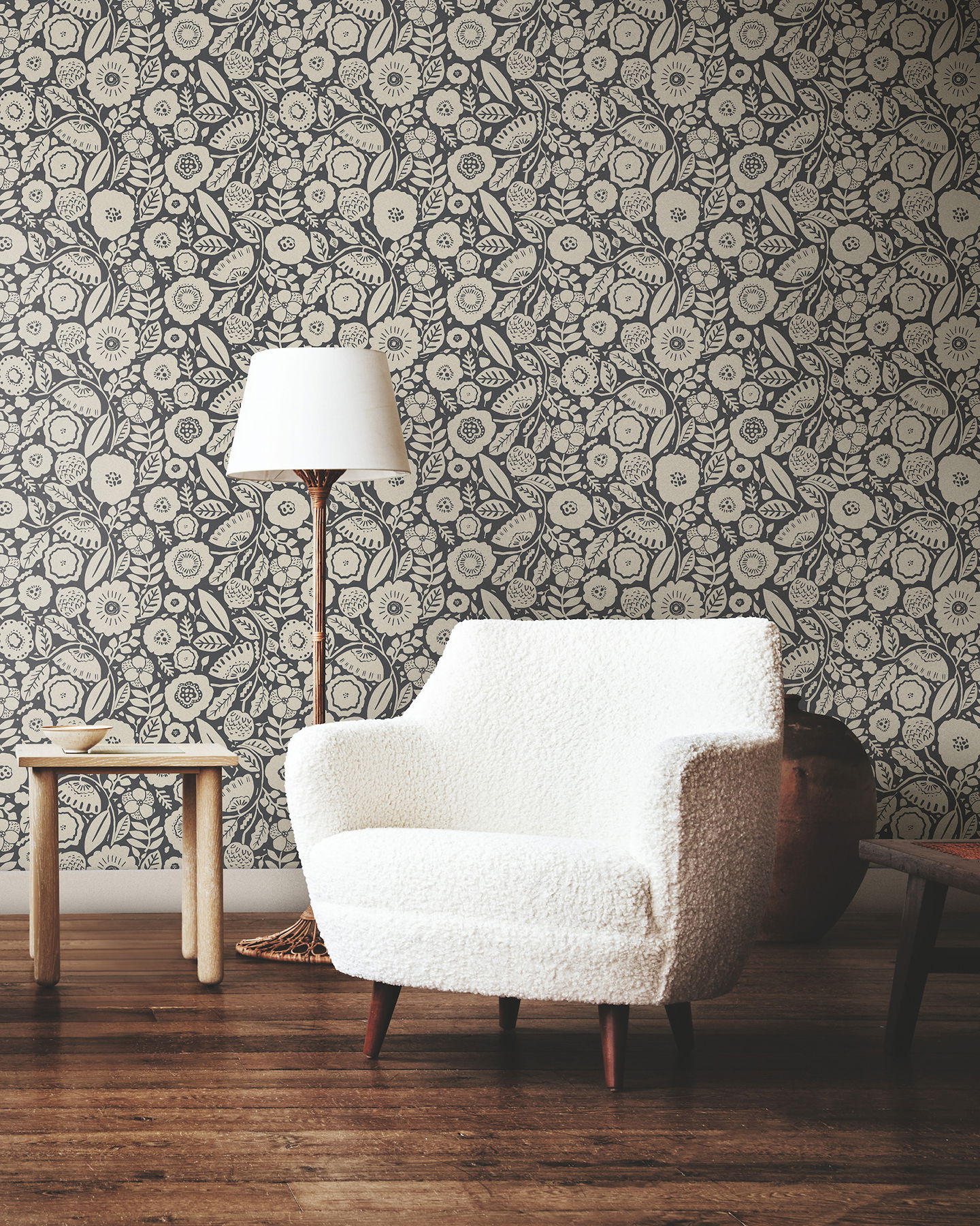 Camille Blossom Charcoal Wallpaper large image 