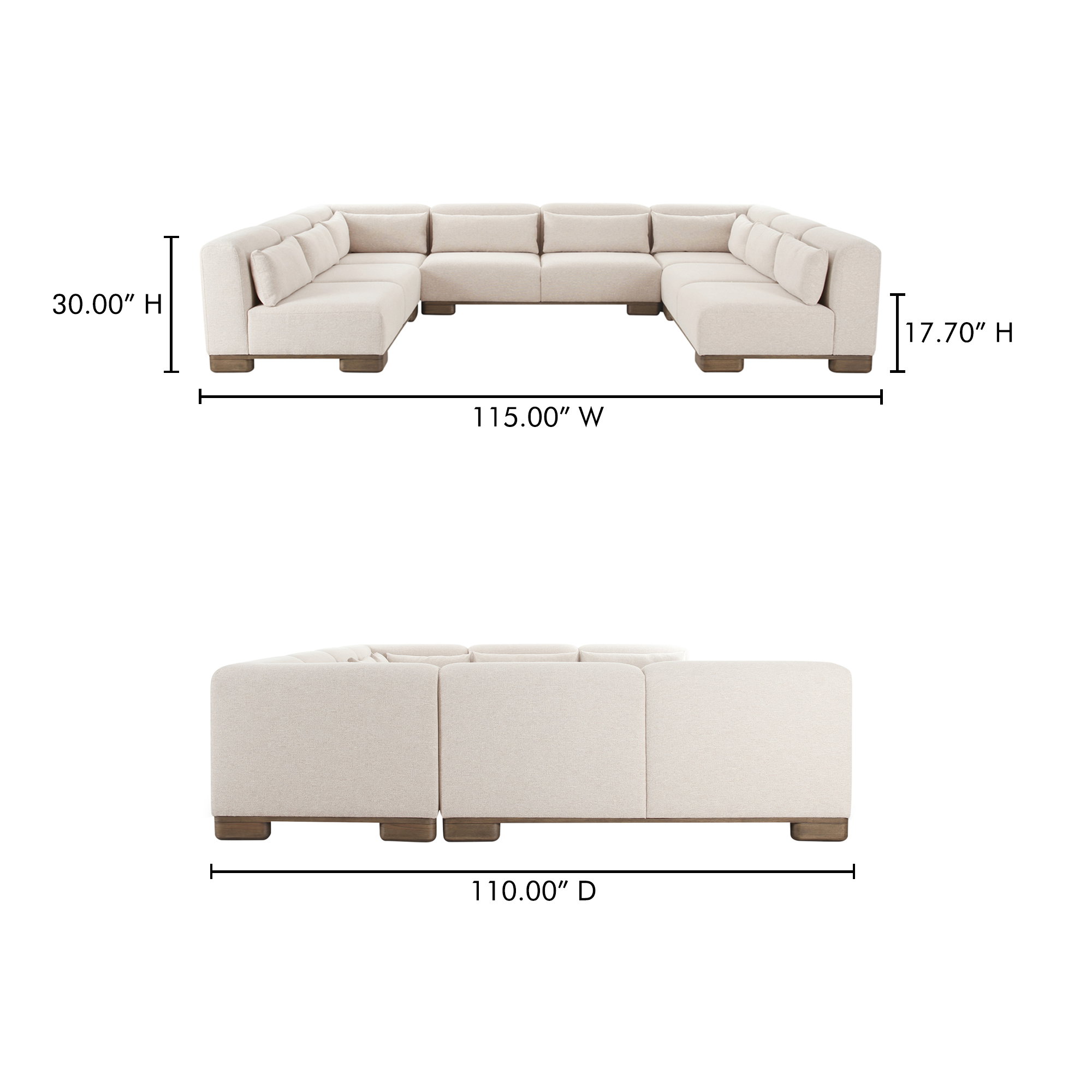June U Shaped Modular Sectional Oatmeal, Sectional Sofa by Moe's Home, 150" width x 30" height x 110" depth View 6