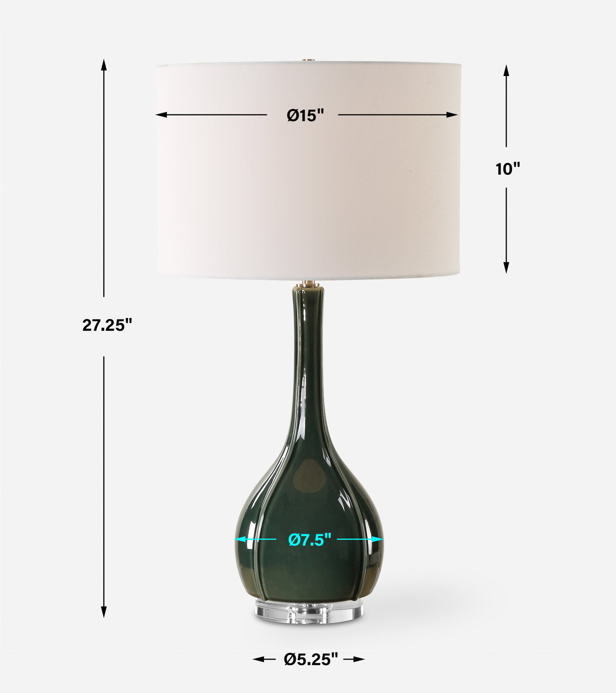 Essex Green Glass Table Lamp, by Uttermost, 1'3" width x 2'3.25" height x 1'3" depth View 3