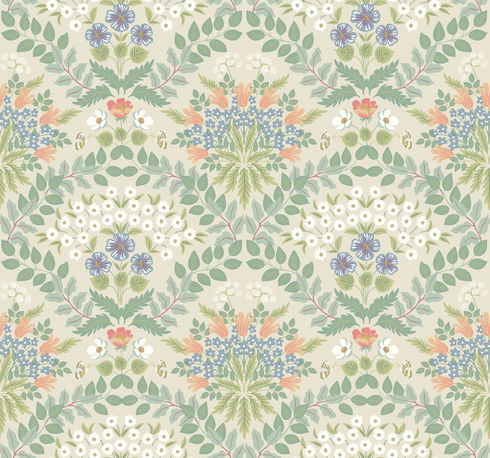 Bramble Beige & Green Wallpaper
