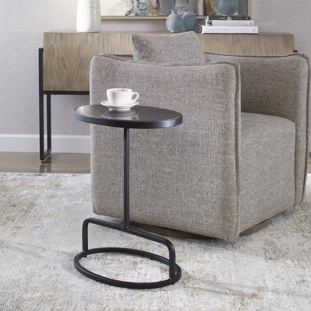 Jessenia Black Marble Accent Table, Side & End Table by Uttermost, 18" width x 23" height x 12" depth View 2