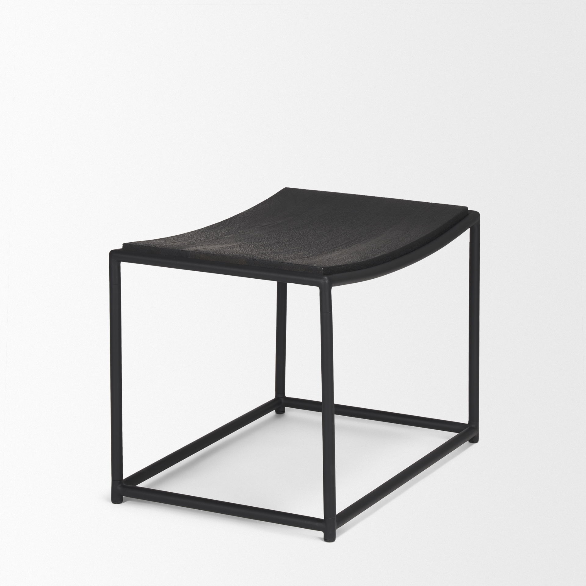 Taniel Textured Black Wood with Black Metal Stool, Ottoman by Mercana, 23.25" length x 16" width x 17" height View 5