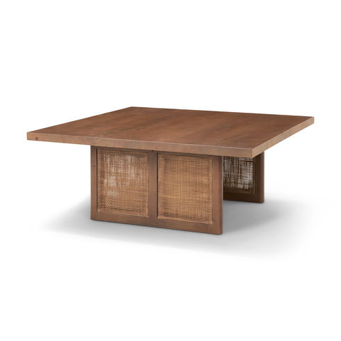 Grier  42" Square Medium Brown Solid Wood with Cane Coffee Table