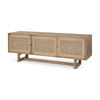 Grier 65' Light Brown Wood with Cane Media Console, by Mercana, 65" length x 18.75" width x 23" height thumbnail 1